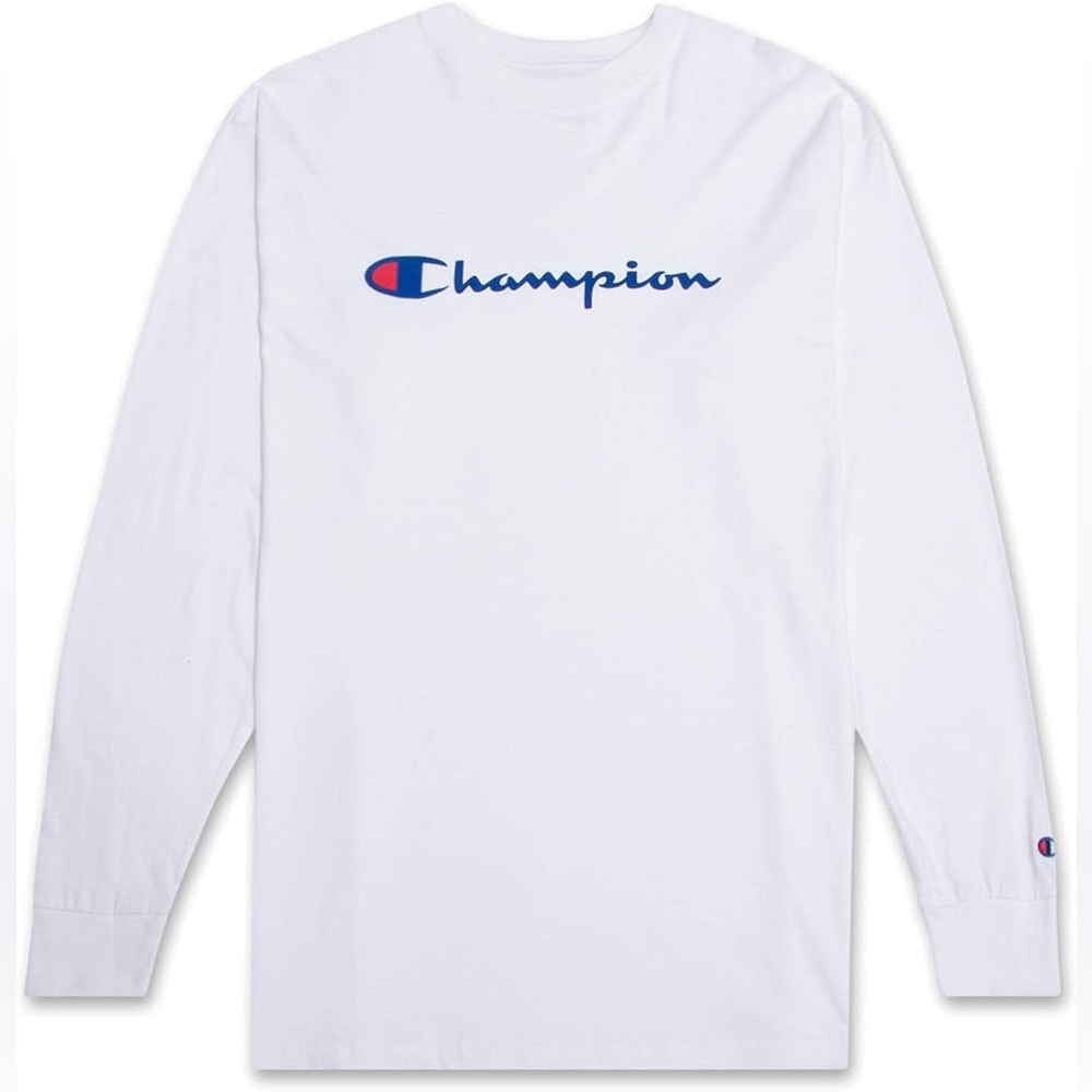 Champion Mens White Jersey Long Sleeve Pullover